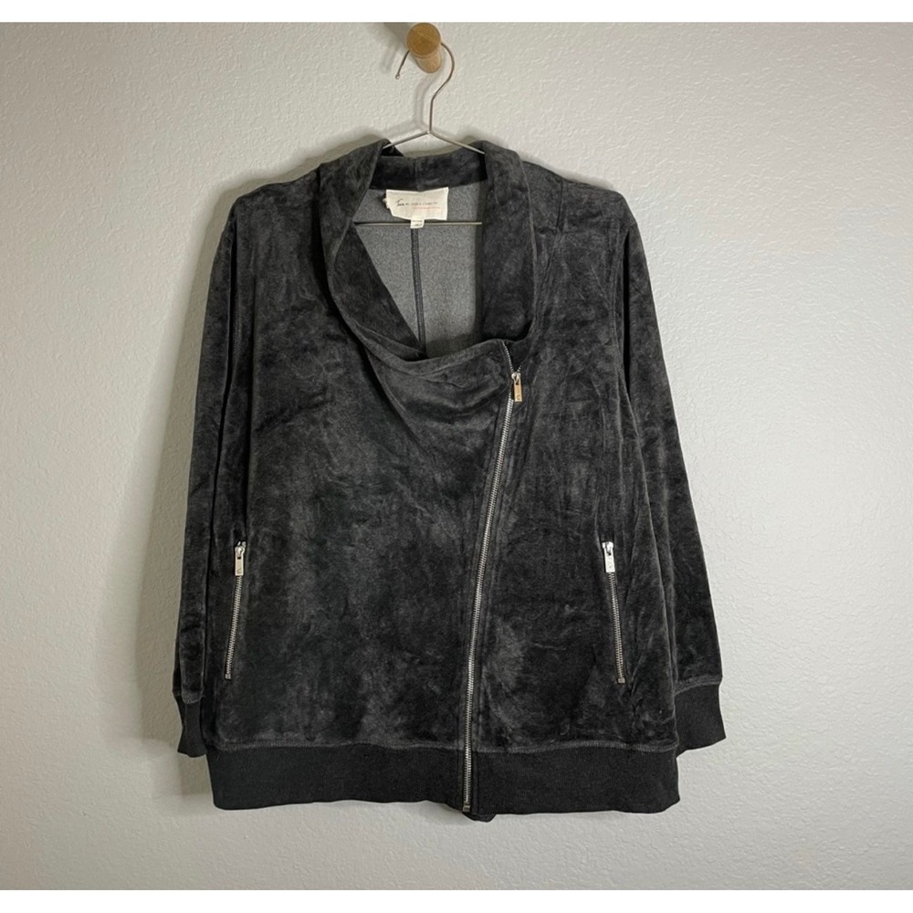 Two by Vince Camuto Velour Asymmetrical Zip Jacket Gray 1X